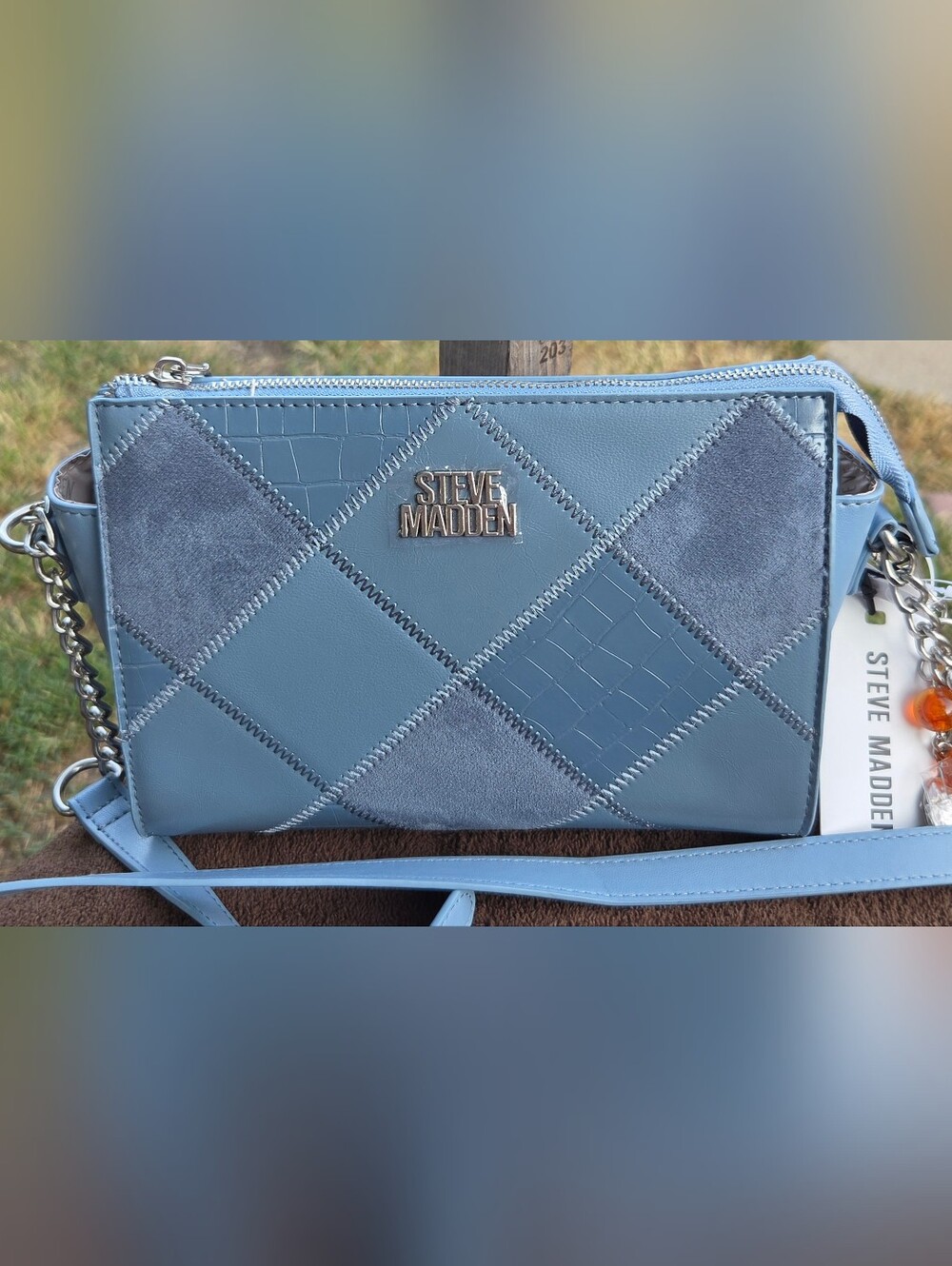 Steve Madden Blue Patchwork Crossbody Bag